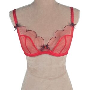 Agent Provocateur Lorna Plunge Underwired Bra Red Sheer Size 34D